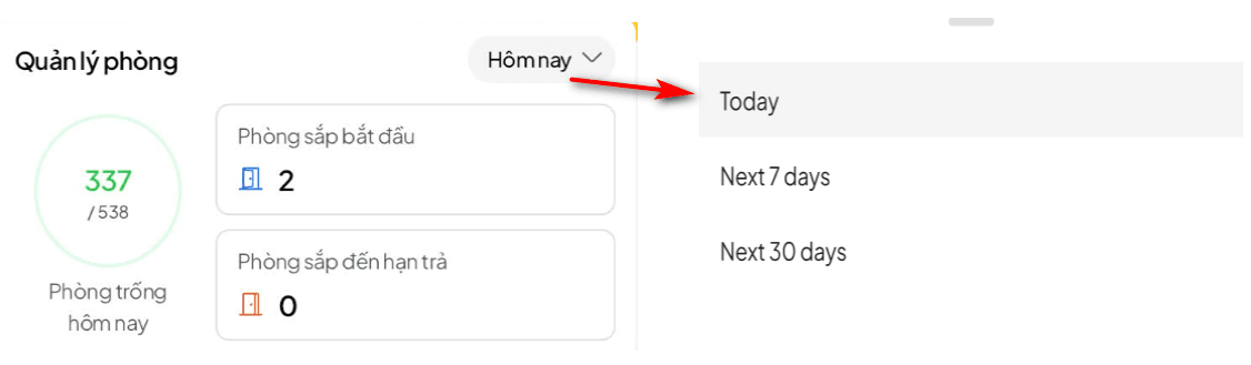 Theo dõi phòng sắp bắt đầu và sắp đến hạn trả