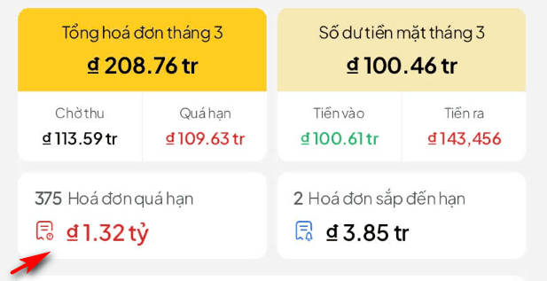 Tài chính và hóa đơn trên Dashboard