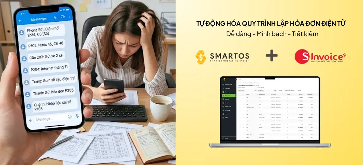 Smartos PMS tích hợp S-Invoice giúp lập hóa đơn điện tử dễ dàng